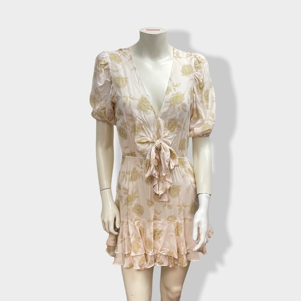 OLIVACEOUS Floral Tie Front Mini Dress S